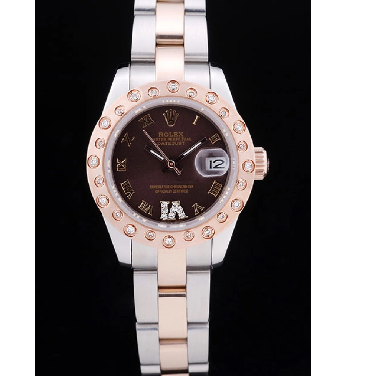 AAA Replica Watches Polished Gold Bezel Datejust Dial Brown Diamonds 7475 Rose Rolex 0524